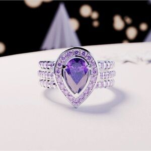 Violet Tear: Pear Cut Amethyst Ring - S925 Sterling Silver size 7 NWOT